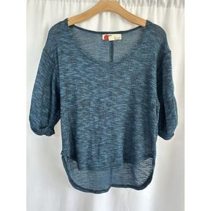 Free People FP Beach Nani Tee Marled Starlight Blue Rolled Sleeve Slouchy Top XS